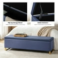 thumbnail image 2 of Tina's Home Storage Bench with 2 Ottomans,  Upholstered Entryway Bench with Stainless Steel Legs Modern Seating for Living Room, Bedroom Navy, 2 of 10