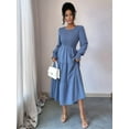 thumbnail image 4 of Autumn Women'S Long Sleeve Ruffled Round Neck Layered Flowing Wedding Guest Maxi Dress Blue S, 4 of 7