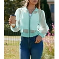 thumbnail image 4 of Women's Crop Mesh Sheer Bomber Jackets Lightweight Long Sleeve Zip Up Jacket Outwear, 4 of 5