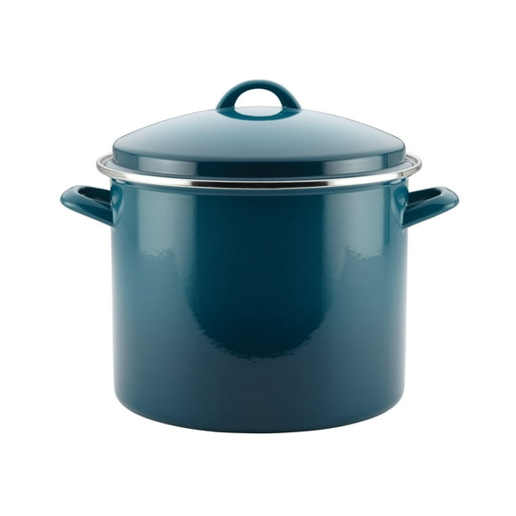 Rachael Ray Enamel on Steel Stock Pot/Stockpot with Lid, 12 Quart, Marine Blue