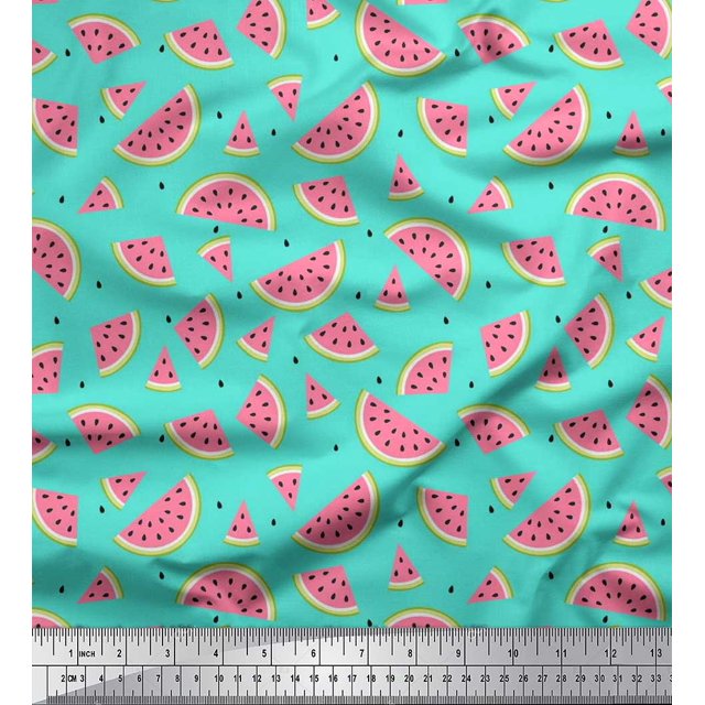 Soimoi Georgette Viscose Fabric Seeds & Watermelon Fruits Decor Fabric Printed Yard 42 Inch Wide