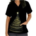 thumbnail image 1 of Tops Para Mujer Blusa Navideña Camisas Manga Corta Cuello en V Uniforme Árbol Impreso Bolsillos Enfermería Odeerbi  ODB171034, 1 of 5