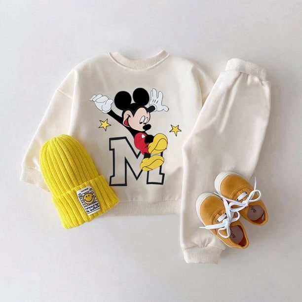 Conjunto de ropa para bebé, sudaderas y pantalones de manga larga de Mickey, chándal para niña pequeña, primavera y otoño, 2 uds.