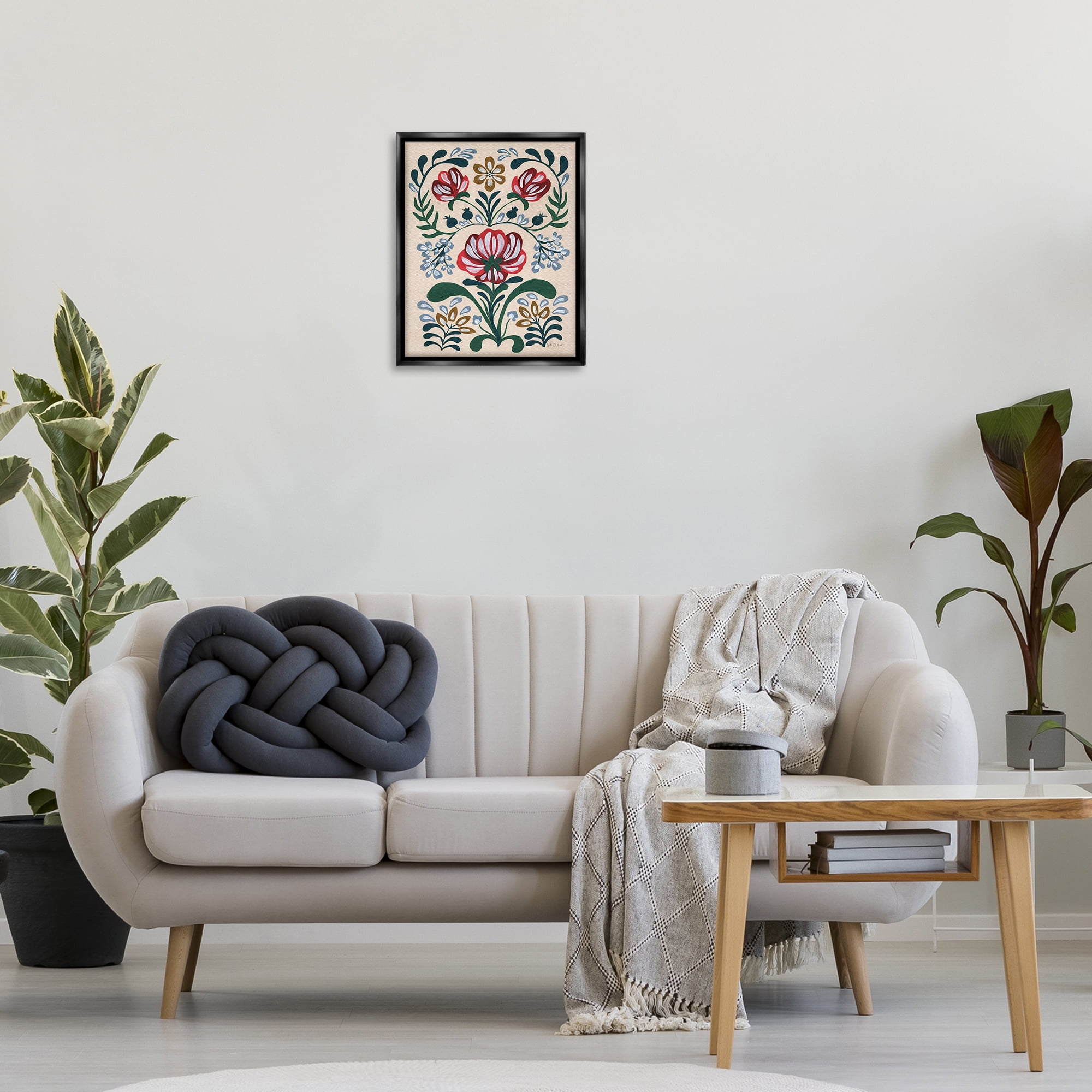 Stupell Industries Boho Folk Florals Botanical & Floral Painting Black Floater Framed Art Print Wall Art, 17 x 21