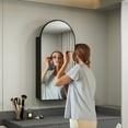 thumbnail image 5 of FKWin Arched Bathroom Medicine Cabinet with Mirror - Aluminum Framed Bathroom Mirror with Storage, Black Mirrored Medicine Cabinet, Wall Surface Mounted, 31.4"H x 15.7"W x 3.9"D, 5 of 9