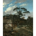 thumbnail image 2 of Jan Wijnants 15x17 Black Ornate Wood Framed Double Matted Museum Art Print Titled - Wooded Landscape with a Boy and Animals Near a Cottage, 2 of 5