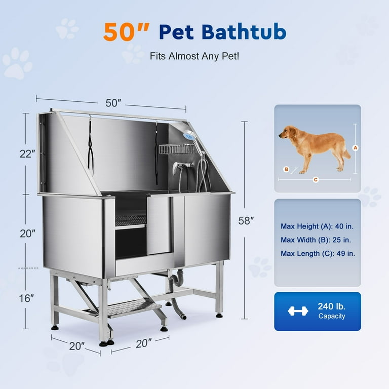 CO-Z Elevated Stainless Steel Dog Bath Tub Kit with Accessories