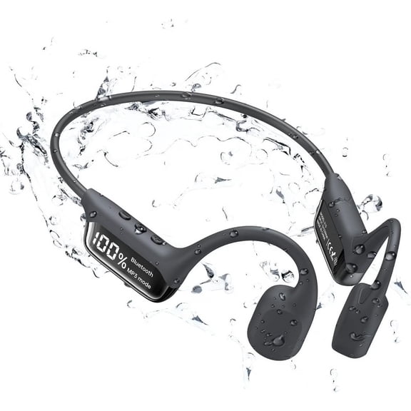 Bone Conduction Swimming Headphones with LED Display, Bluetooth 5.4 Wireless Underwater Headphones, IPX8 Waterproof and Sweatproof, Cycling Headphones