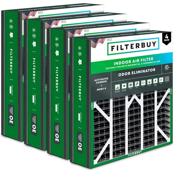 Filterbuy 20x25x5 MERV 8 Odor Eliminator, Pleated HVAC AC Furnace Air Filters for Trion Air Bear, Generalaire, Skuttle, and More (4-Pack)