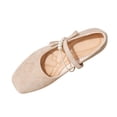 thumbnail image 3 of Women's Square Toe Mary Jane Flats, Solid Color Pearl Strap Bow Flat Shoes, Soft Upper Casual Slip On Shoes for All Seasons, 3 of 10