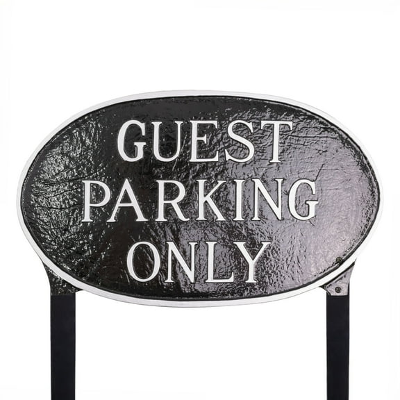 10" x 18" Large Oval Guest Parking Only Statement Plaque Sign with Lawn Stakes - Black/Silver