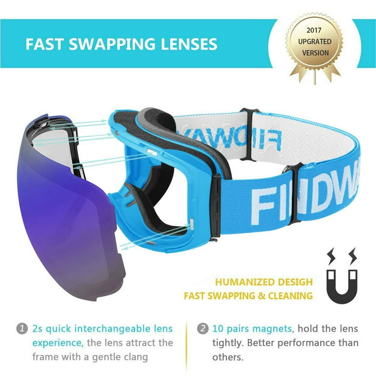 Findway Brand Snowboard Ski Goggles Magnetic Quick Interchangeable