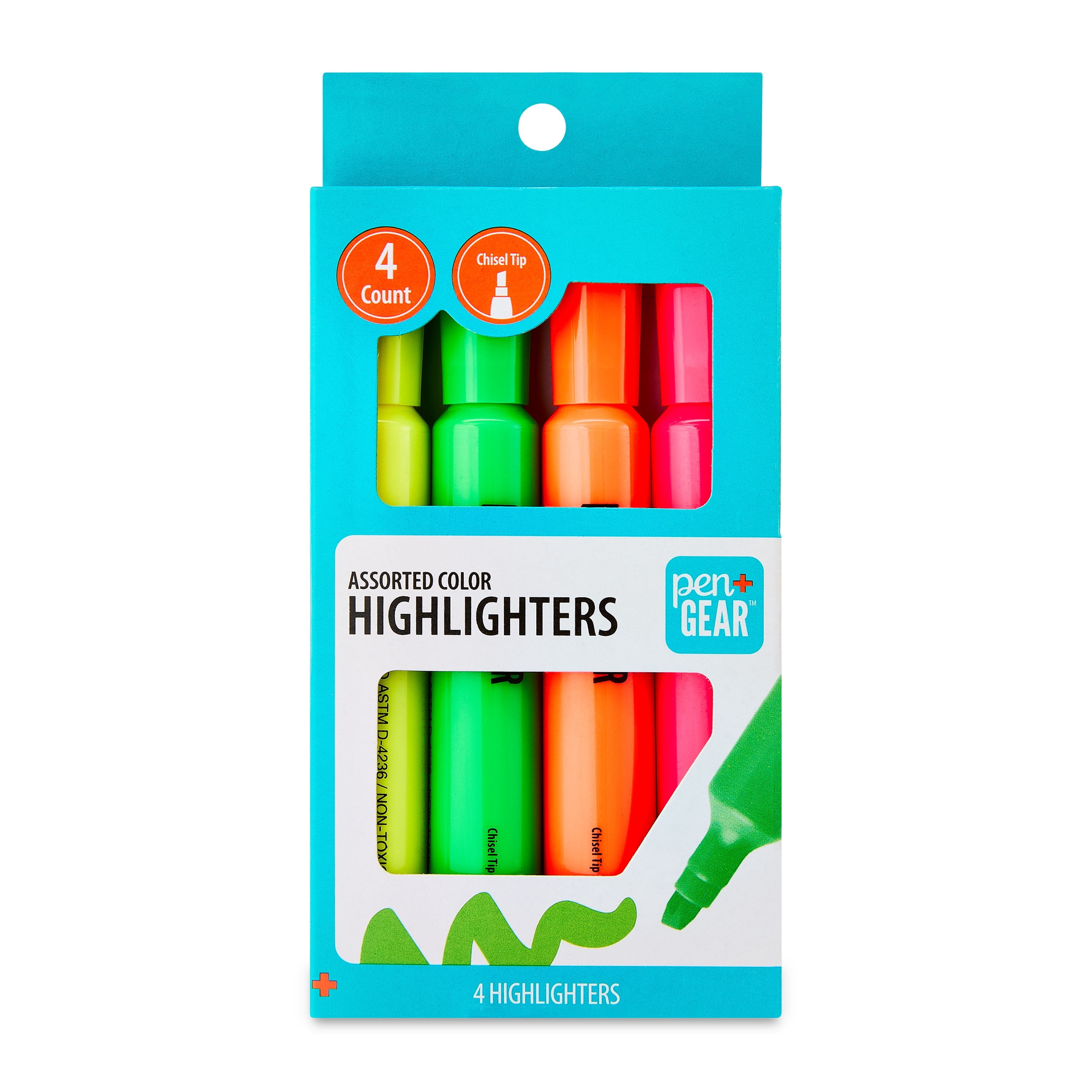 Pen+Gear Jumbo Tank Style Highlighters, Chisel Tip, Assorted Color, 4 Count