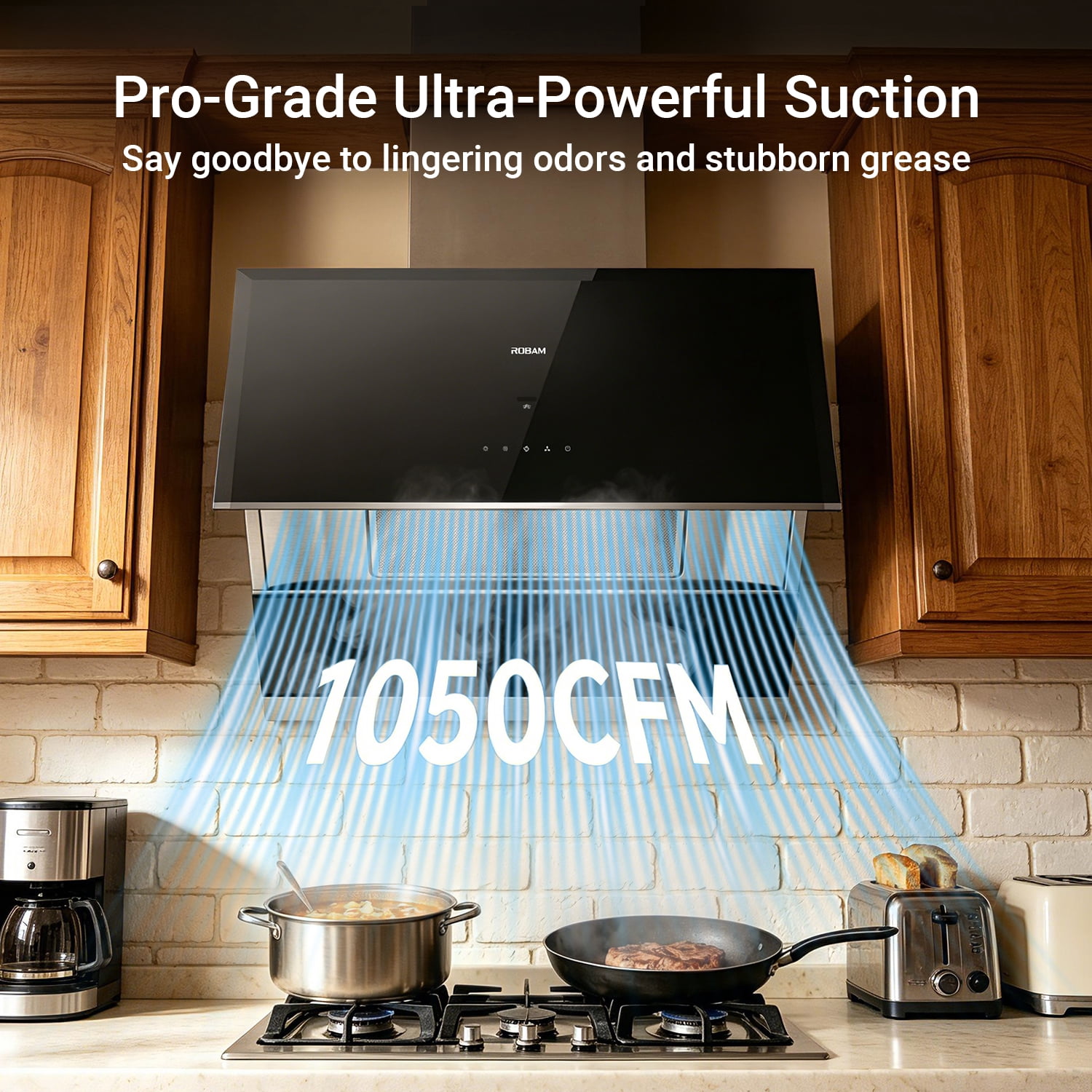 ROBAM 30" Range Hood, 1050 CFM Powerful Suction Kitchen Vent, Side-Draft Vent Hood, Gesture & Touch Control, Wall Mount or Under Cabinet Ducted Hood, Dishwasher Safe Baffle Filter, LED Lights