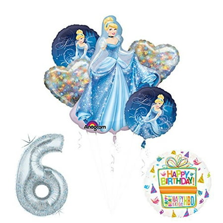 Cinderella 6th birthday party supplies and princess balloon decorations