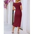 thumbnail image 2 of MEROKEETY Womens 2026 Boat Neck Cap Sleeve Ruched Bodycon Midi Party Dress burgundy m, 2 of 4