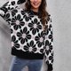 thumbnail image 2 of Suéter de punto mujeres sueltas dropped hombro manga larga flor color matching knit pullover Top Rosa olla L, 2 of 8