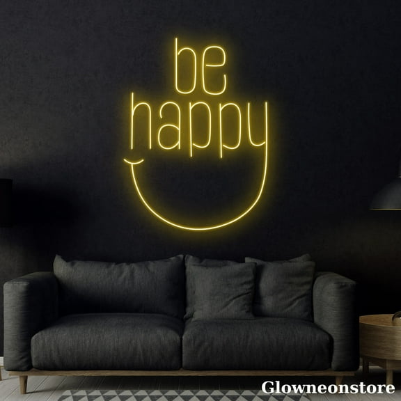 Glowneon Be Happy Neon Sign, Quotes Led Sign, Motivation Quote Sign, Girl Room Decor, Coffee Decor