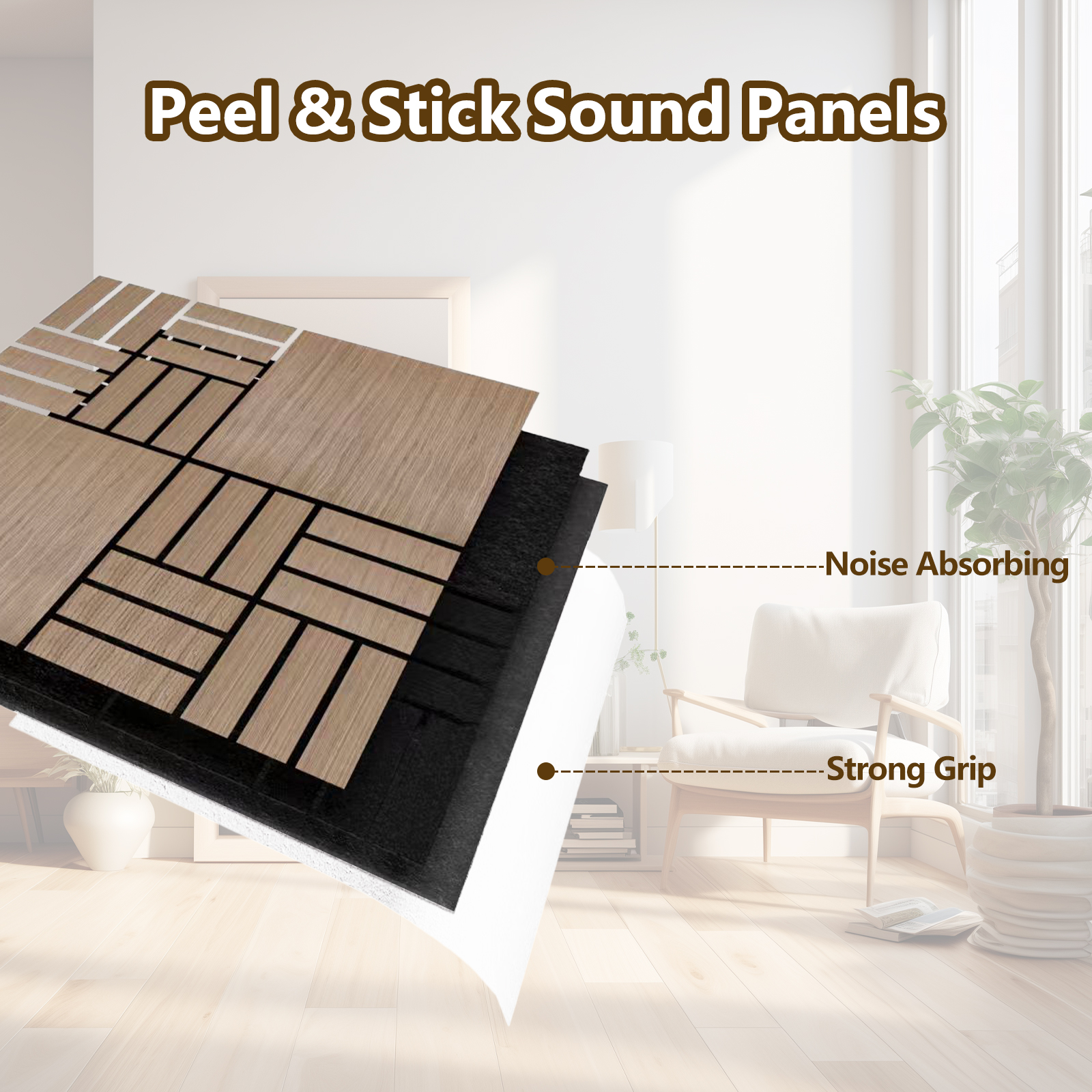 4 Packs Acoustic Wall Panels - Self-Adhesive 3D Wood Slat Wall Panel- Peel and Stick Sound Absorbing Panels for Noise Reducing - Feature Wall Decor for Home & Office