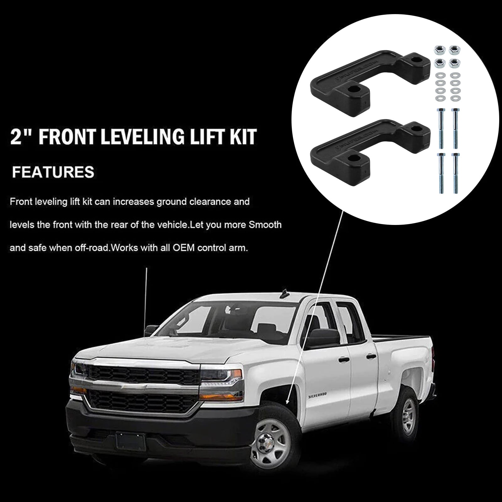 RYANSTAR RACING 2" Front Leveling Kit for 2007-2018 Chevy/GMC 1500 & 2007-2021 SUV, 2-Pack