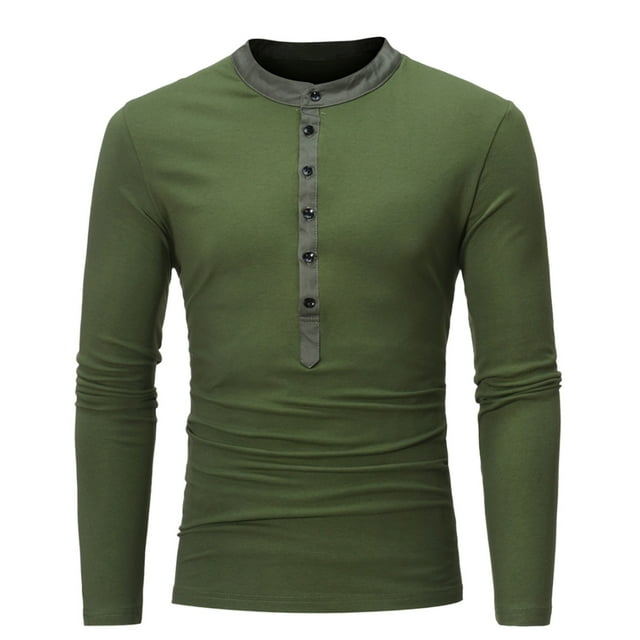 AherBiu Chemises à Manches Longues pour Hommes Col Rond Boutonné Col Montant Chandail Décontracté Automne Hiver Hauts