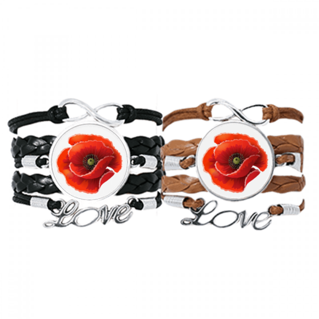 Red Flower Painting Big Corn Bracelet Hand Strap Leather Rope Wristband Double Set
