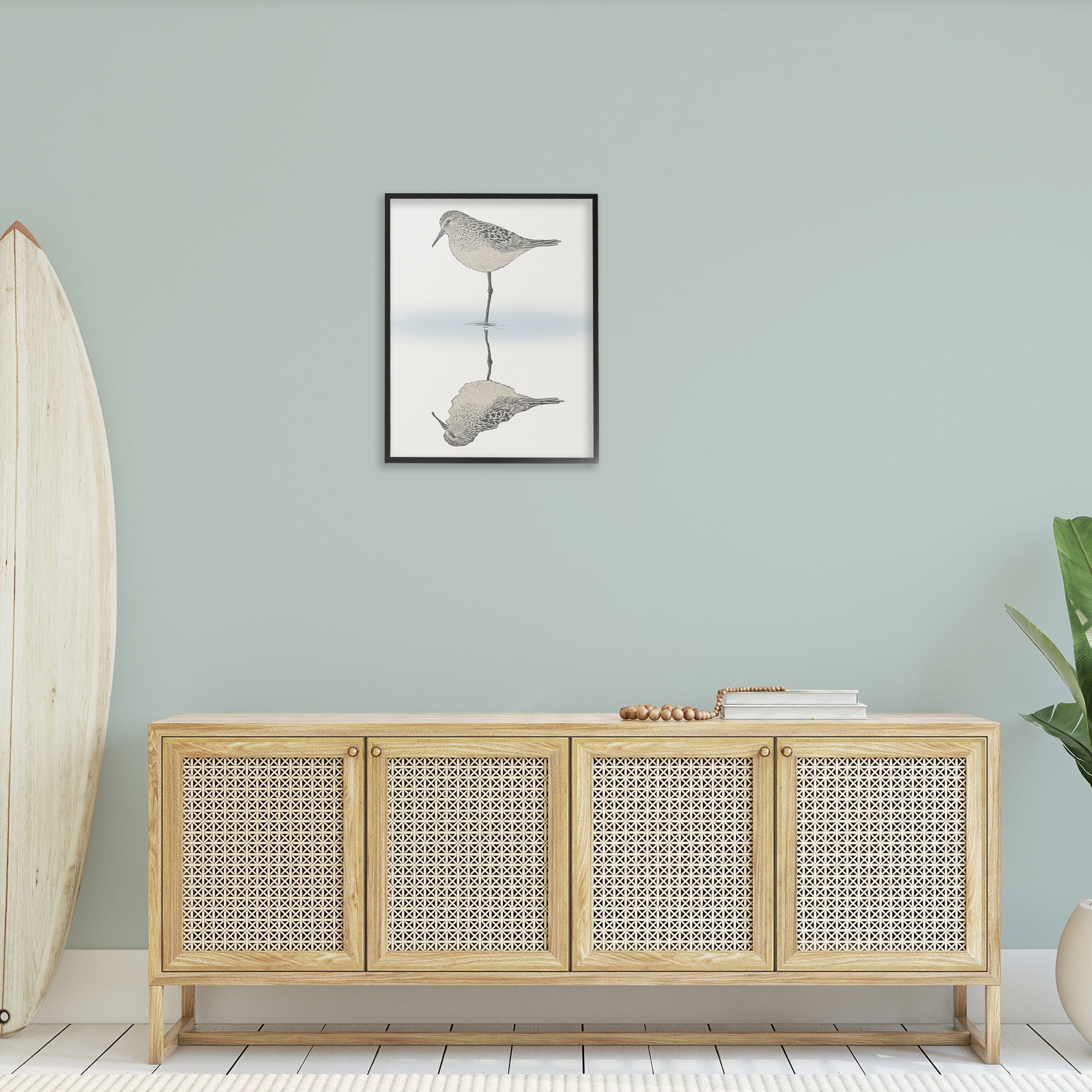 Stupell Industries Tranquil Sandpiper Bird Reflection Shallow Beach Shoreline Graphic Art Black Framed Art Print Wall Art, Design by Ziwei Li