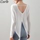 thumbnail image 2 of Camisetas de manga larga para mujer, caladas, finas, transpirables, con abertura en la espalda, holgadas, acogedoras, adelgazantes, versión coreana, ocio, ejercicio diario, Chic, 2 of 5
