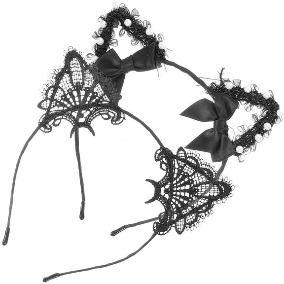 HEMOTON Black Cat Ears Headband with Lace for Women and Teens Fashionable Cosplay Accessory 2pcs