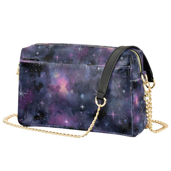 FORMRS Women Crossbody Purse with Chain Strap Vegan Leather Shoulder Handbag, Purple Sky Pattern