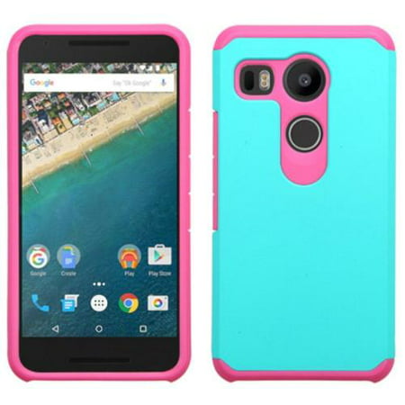 Insten Hard Hybrid Rugged Shockproof Rubberized Silicone Cover Case For LG Google Nexus 5X - Teal/Hot