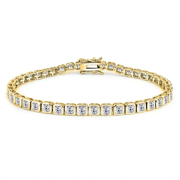18k White Gold Plated Square-Cut Cubic Zirconia Tennis Bracelet – Elegant Jewelry for Women