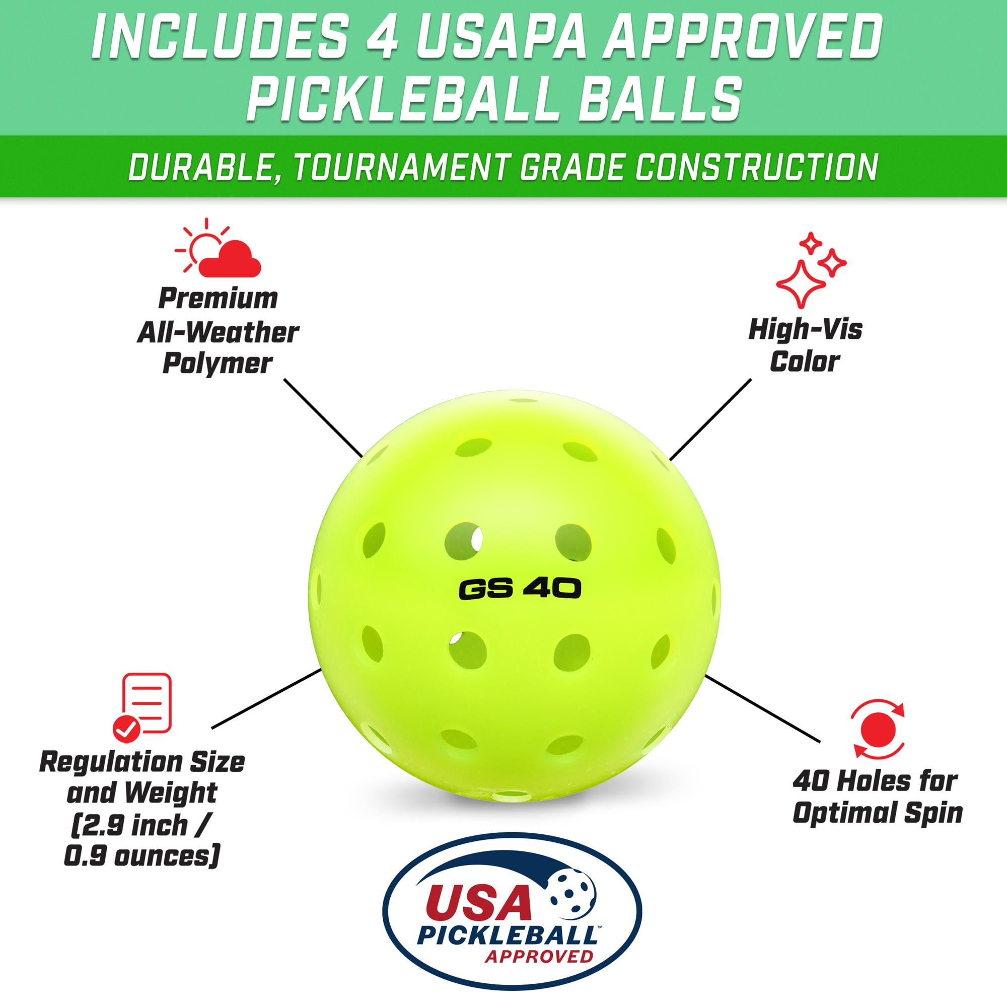 GoSports Pickleball Set with 4 Paddles, 4 USAPA Pickleballs and Carry Case - Retro