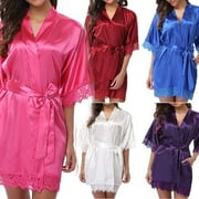 Women´s Silk Satin Robe Bride Bridesmaid Dress Wedding Kimono Bathrobe Sleepwear
