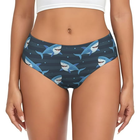 Naloa Funny Sharks Womens No Show Cotton Underwear Mid-High Waisted Soft Ladies Panties Strech Breathable Briefs -Small