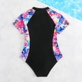 thumbnail image 5 of Lutiedan Girls Short Sleeve Swimsuit Printed One-Piece Rash Guard Half Zippered Sporty Bathing Suit with UV Protection Sunsuit 8-12 Years, 5 of 9
