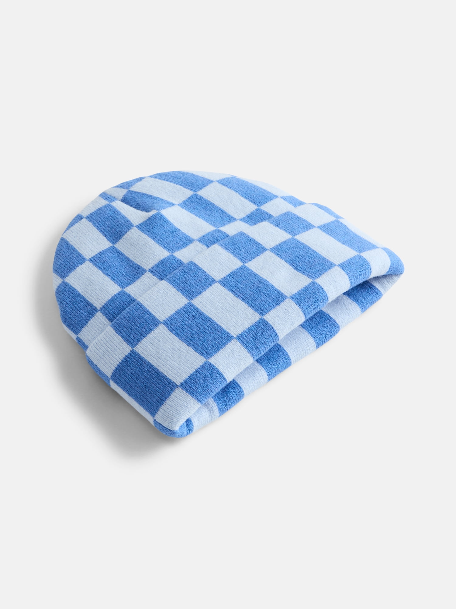No Boundaries Women's Ribbed Knit Checkered Beanie