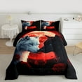 thumbnail image 2 of Feelyou Black White Wolf Bedding Comforter Set for Couple, Romantic Red Rose Twin Comforter Sets, Happy Valentines Animal Reversible Bedding Set, Breathable Home Decor, 2-Piece, 2 of 8