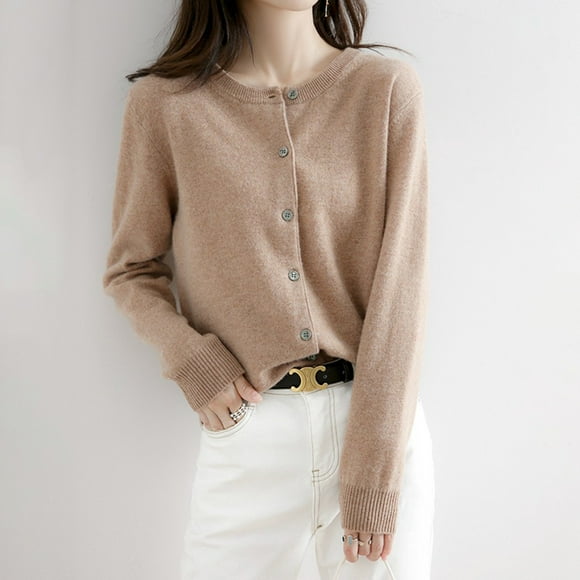 Gold Womens Blouses Womens Basic Crew Neck Long Sleeve Button Down Cardigan Blouses for Women Dressy Casual