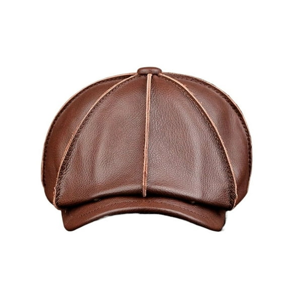 Retro Octagonal Genuine Leather Hat Autumn Men's Cowhide Leather Beret Elegant Fashion Tongue Cap Caps For Men ,Fashion