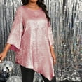 thumbnail image 4 of QATAINLAV Womens Sparkly Oversized Tshirts Dressy Casual 3/4 Sleeve Crew Neck Tunic Loose Asymmetrical Hem Blouse Fall Clothes Going Out Tops, Pink, XXL, 4 of 10