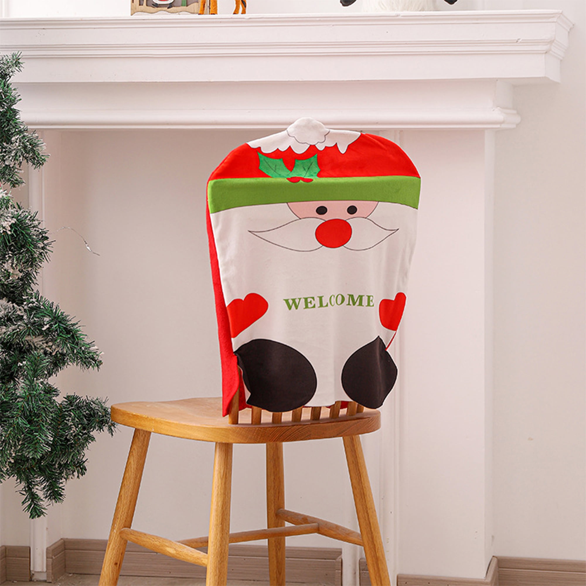 Santa Claus Cap Chair Back Cover for Christmas Dinner Table Party Decoration 