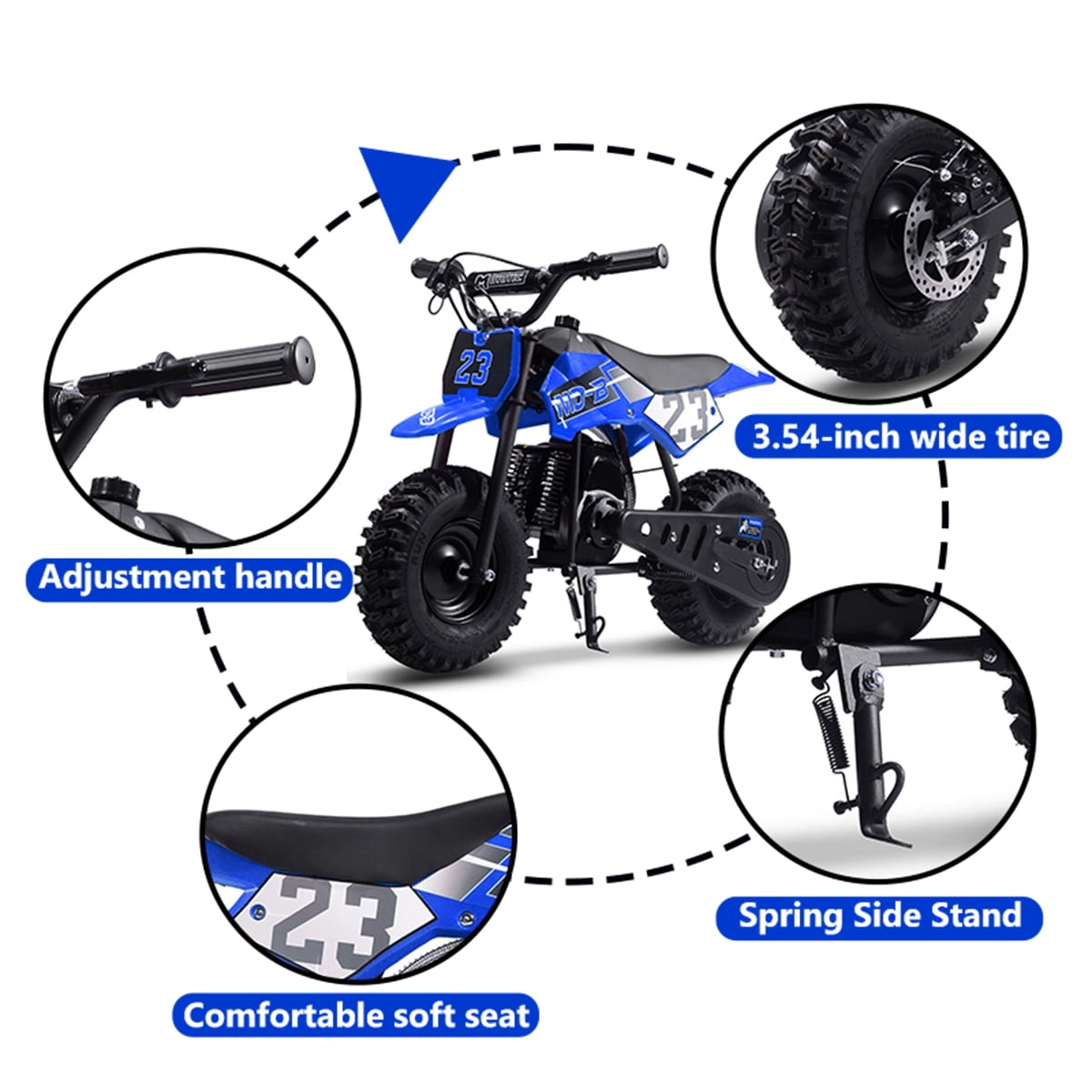 TOXOZERS Mini Pit Bike Gas-Powered Dirt Bike with 13 Inch Knobby Tires,25 MPH,Begin-ner Off Road Motorcycle for Boys Girls,Blue