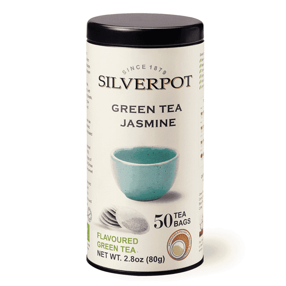 Silverpot Green Tea & Jasmine Tea Bags, 50 Count, Zen Green Tea Leaves for Diet, Digestive, Anti Inflammatory, Hot or Iced, Low Caffeine, 100% Natural