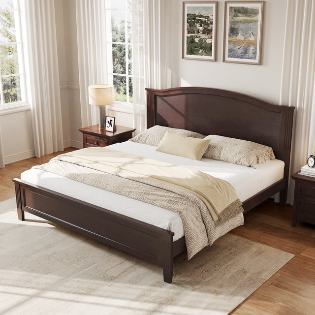Noble House Queen Platform Bed with Headboard,Wooden Slat Support Legs,No Box Spring Needed,Espresso