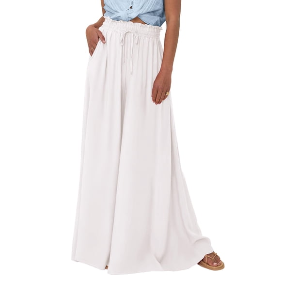 Pantalones PRETTYGARDEN Palazzo de Pierna Ancha Tiro Alto Blanco M