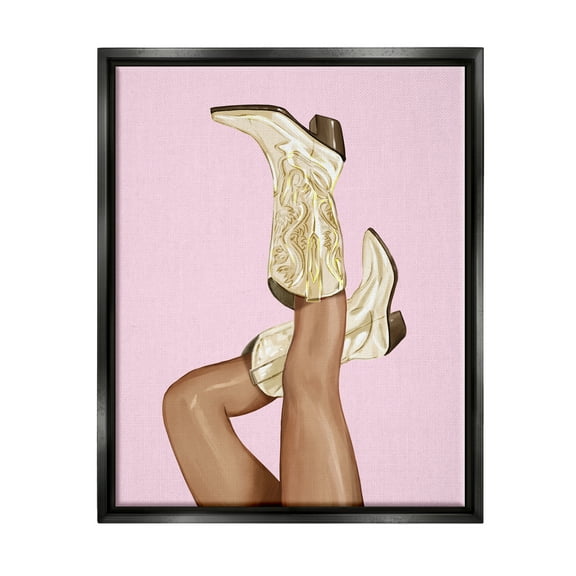 Stupell Pink Country Cowgirl Boots Beauty & Fashion Painting Black Floater Framed Art Print Wall Art
