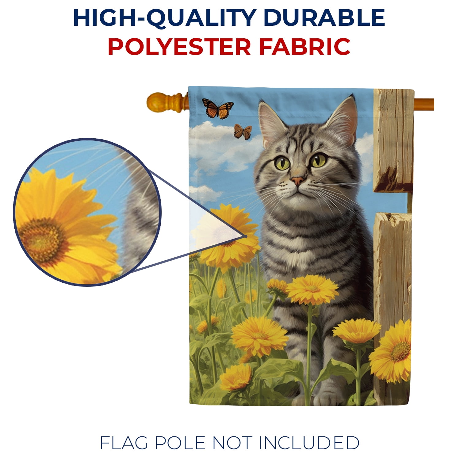 America Forever Spring Summer Sunflower Cat House Flag 28 x 40 inch Double Sided Kitty Floral Butterfly Spring Summer House Flag for Outdoor Cat Flag Yard Decoration
