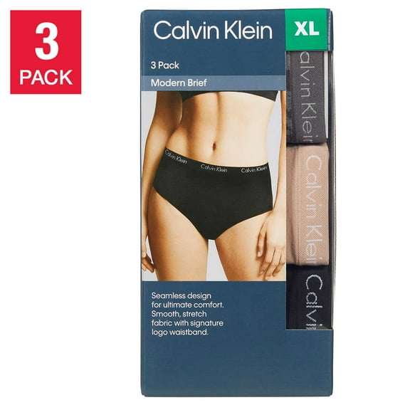 Calvin Klein Ladies' Seamless Briefs,3-pack ,Animal Jacquard /Tan /Black Size XL