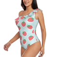 thumbnail image 3 of Yiaed Hand Drawn Strawberry Print Women One Piece Swimsuits Tummy Control One Shoulder Bathing Suits Pattern Ruffle Swimwear-X-Large, 3 of 8